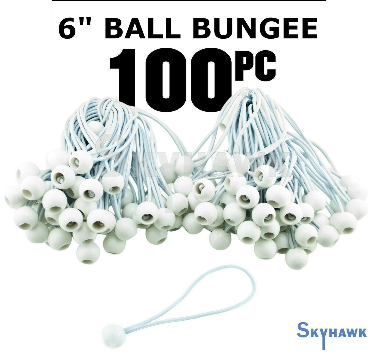 Heavy Duty 6-Inch White Bungee Bungie Cords for Tarp Canopy Tie Downs - 100 Pack