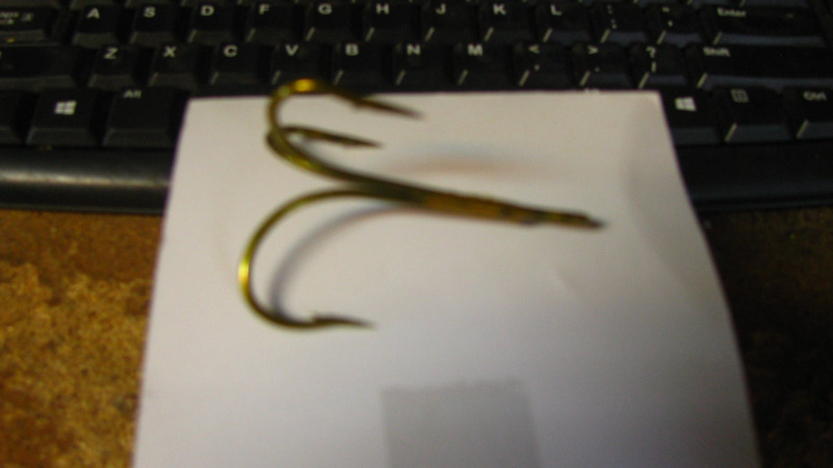 36 Large Eye Bronze Treble Hooks - Size 8/0 for Fishing, 2 1/8"