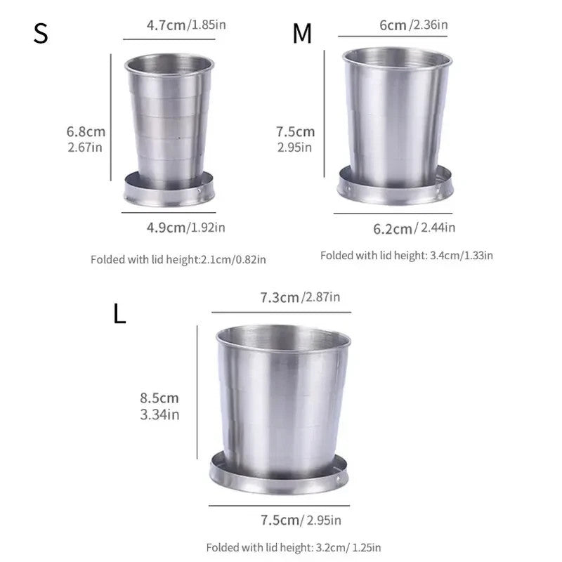 Stainless Steel Portable Outdoor Collapsible Camping Cup - Folding Travel Mug