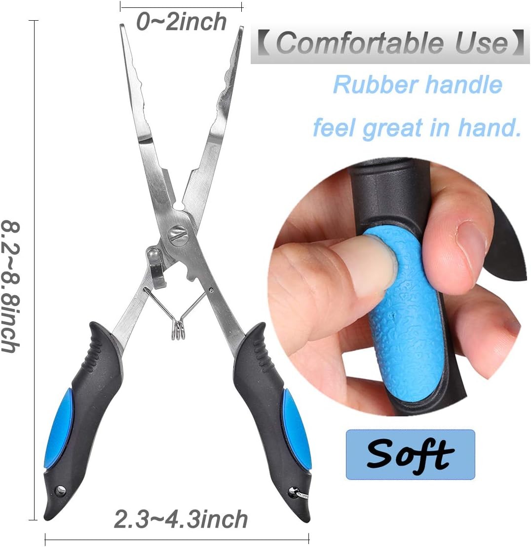 Stainless Steel Long Nose Fishing Pliers Hook Remover with Sheath & Lanyard