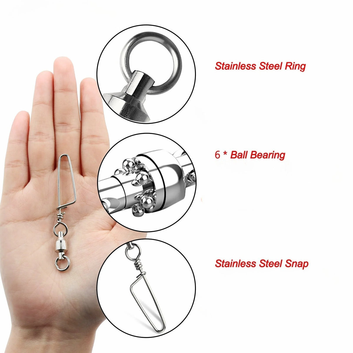 50PCS Ball Bearing Swivel with Lock Snap Fishing Tackle Connectors - Saltwater & Freshwater Use