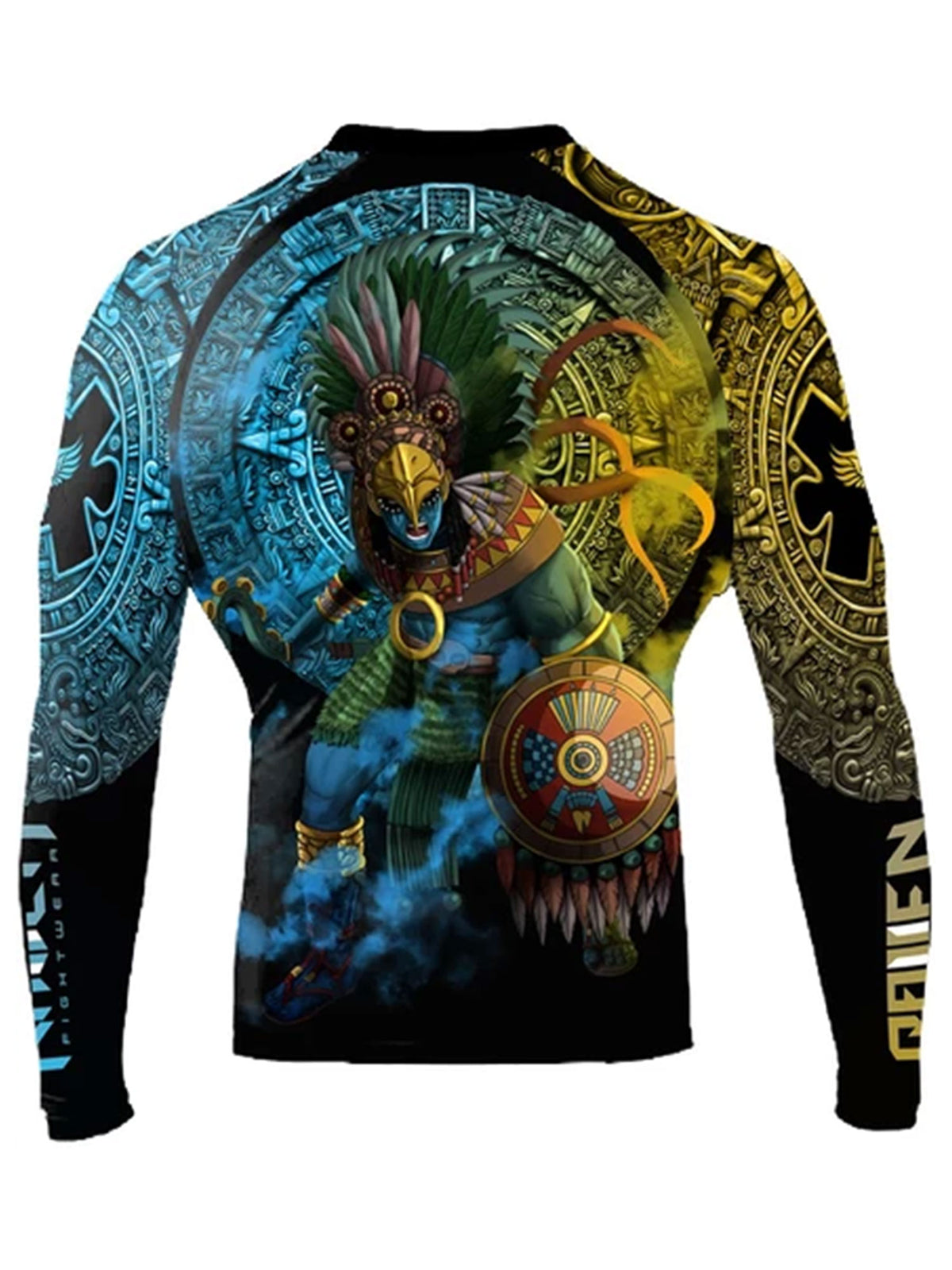Men's Aztec Rash Guard for MMA BJJ - Huitzilopochtli Design, Black