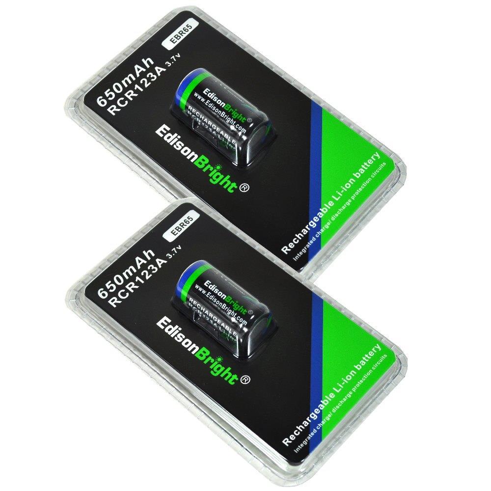 Rechargeable 16340 Li-ion Battery 650mAh for Flashlights & Devices - 2 Pack