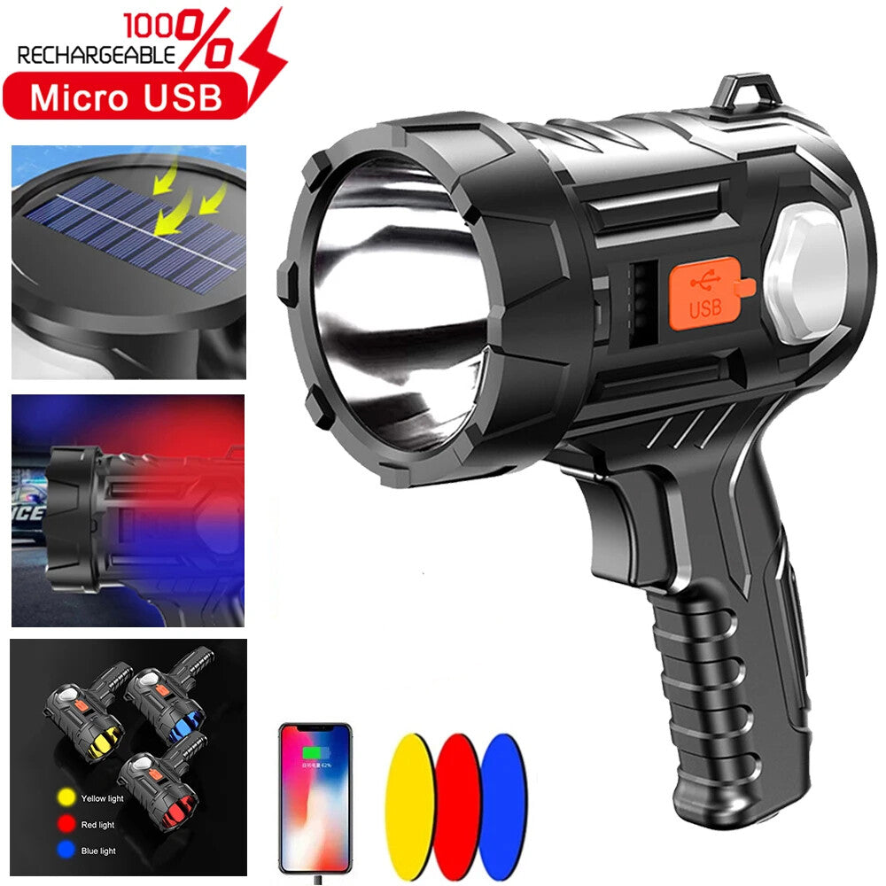 9000000LM Solar & USB Rechargeable LED Spotlight Flashlight