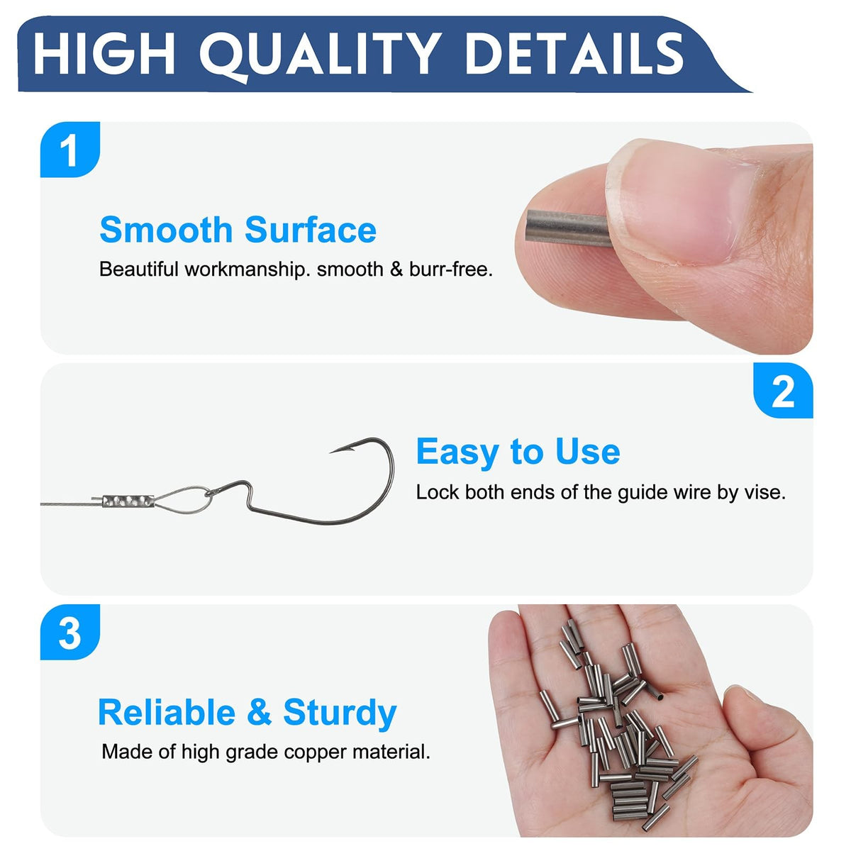 100 Pcs Brass Crimp Sleeves for Fishing Line and Leader Rigging