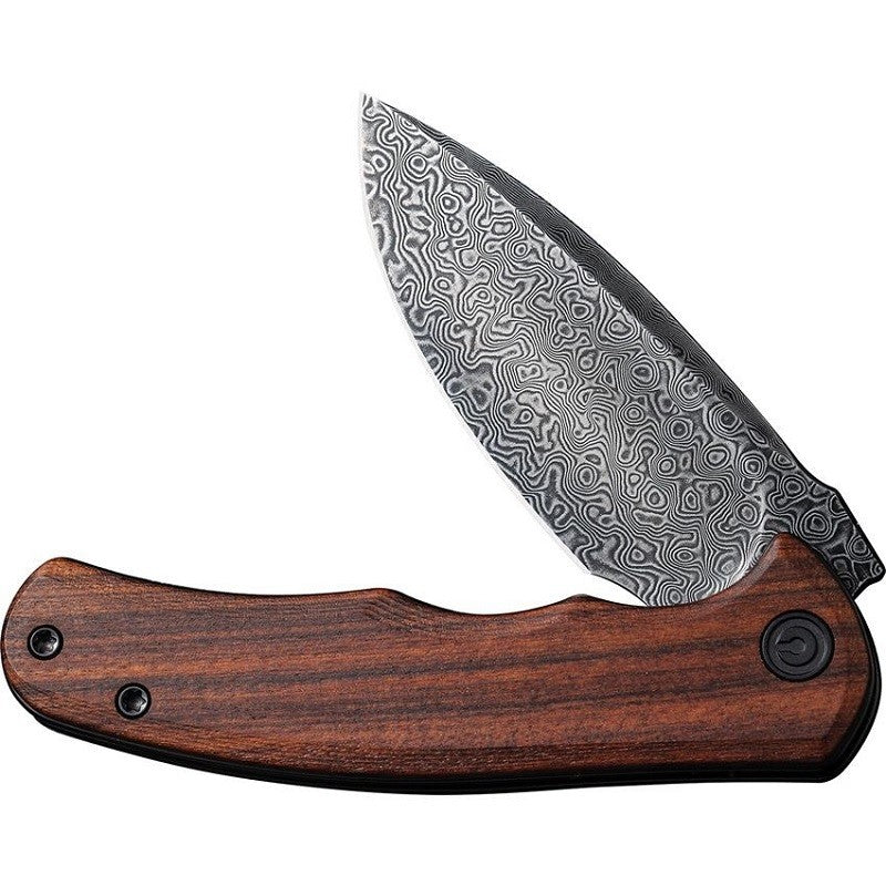 Mini Folding Knife with Damascus Blade and Wood Handle - 2.98 Inch Drop Point