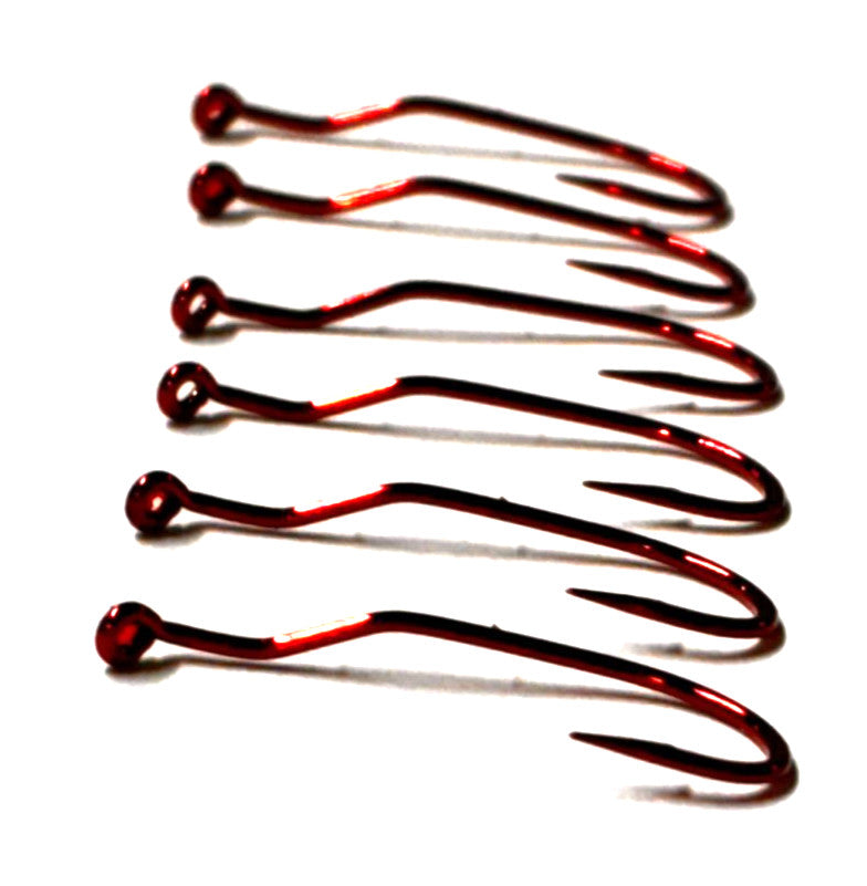 2 Packs Blood Red Size 4 Bait Holder Hooks - Fishing Accessories, 6 Count Each
