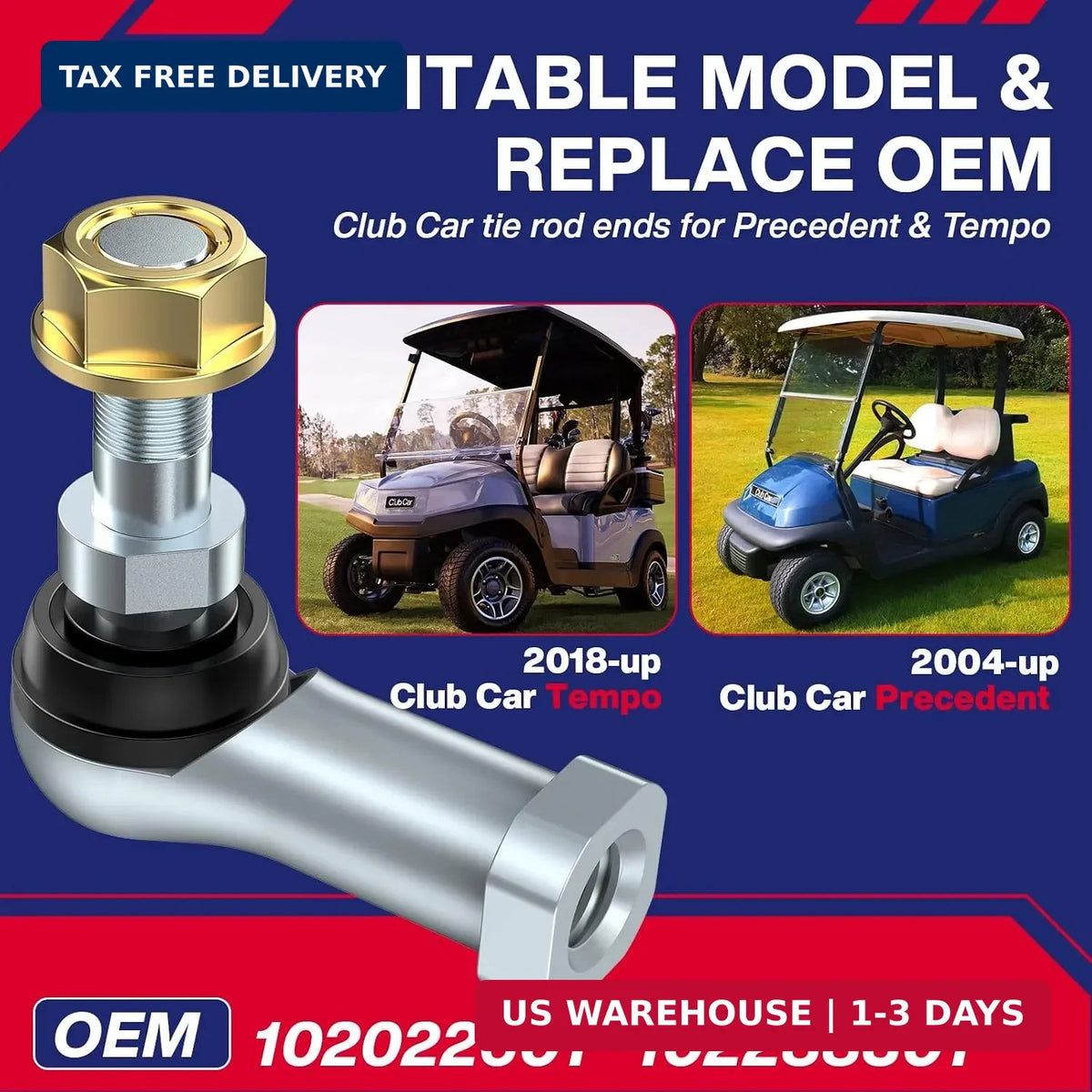 Golf Cart Tie Rod Ends Set for Club Car Precedent & Tempo 2018-UP - Durable Steering Parts