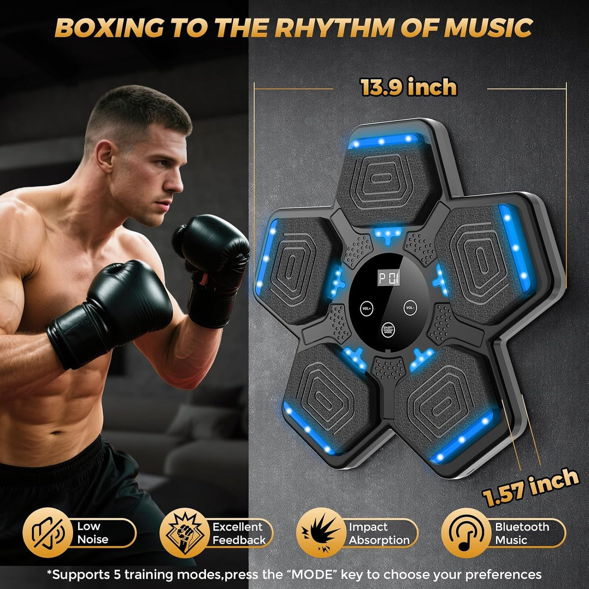 Music Boxing Machine for Adults and Kids - Bluetooth Punching Trainer with Gloves
