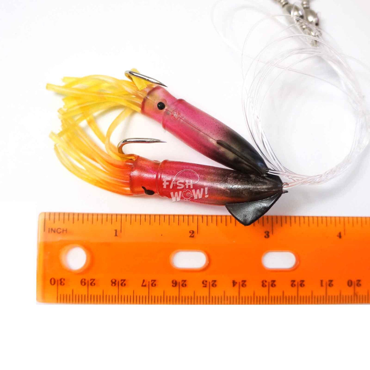 10 Pack 3-inch Saltwater Fishing Rig with Twin Squid Soft Lures for Rockfish and Lingcod