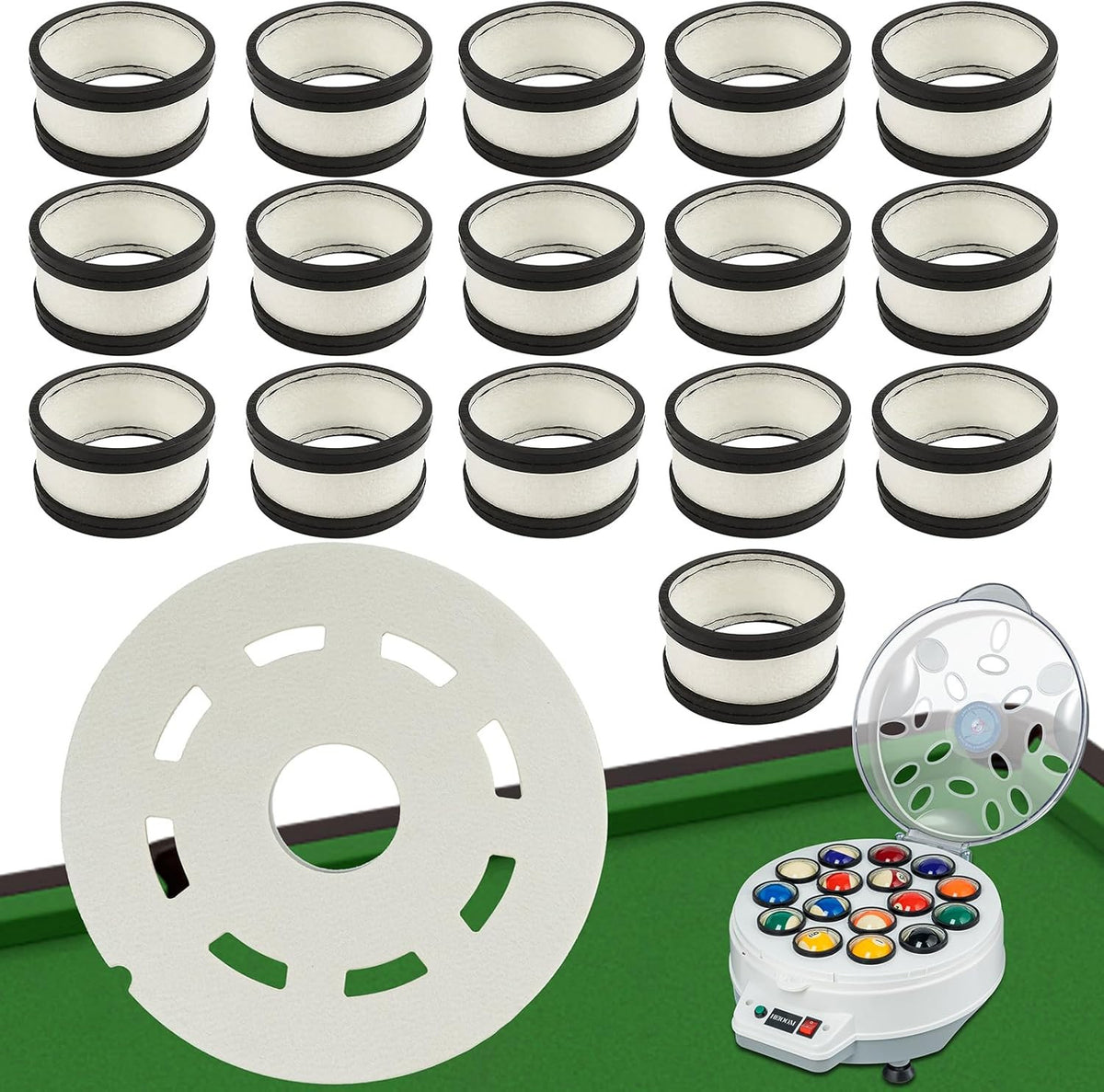 Billiard Ball Polishing Kit 16 Wool Rings + 1 Wool Felt Pad - Ball Cleaner & Polisher
