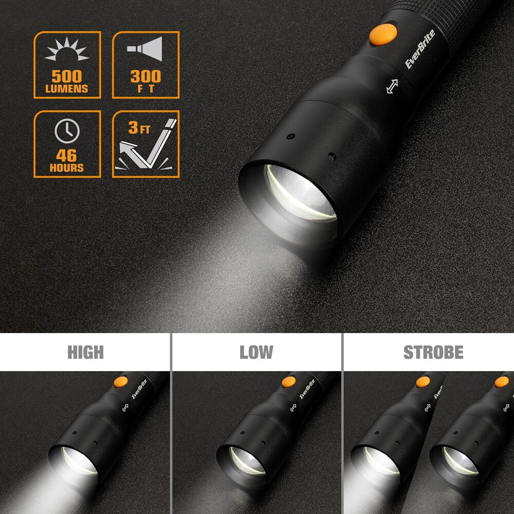 Super Bright LED Tactical Flashlight 900 Lumens with 3 Modes, Focus Zoom, Durable Aluminum Body