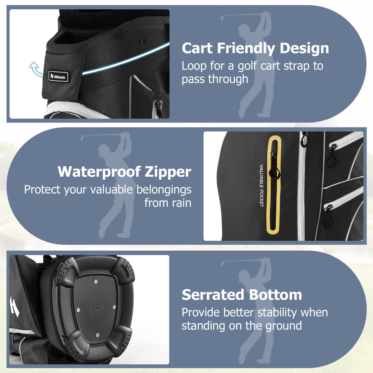 Lightweight Golf Cart Bag with 15-Way Top Dividers and Multiple Pockets | Fits All Variants