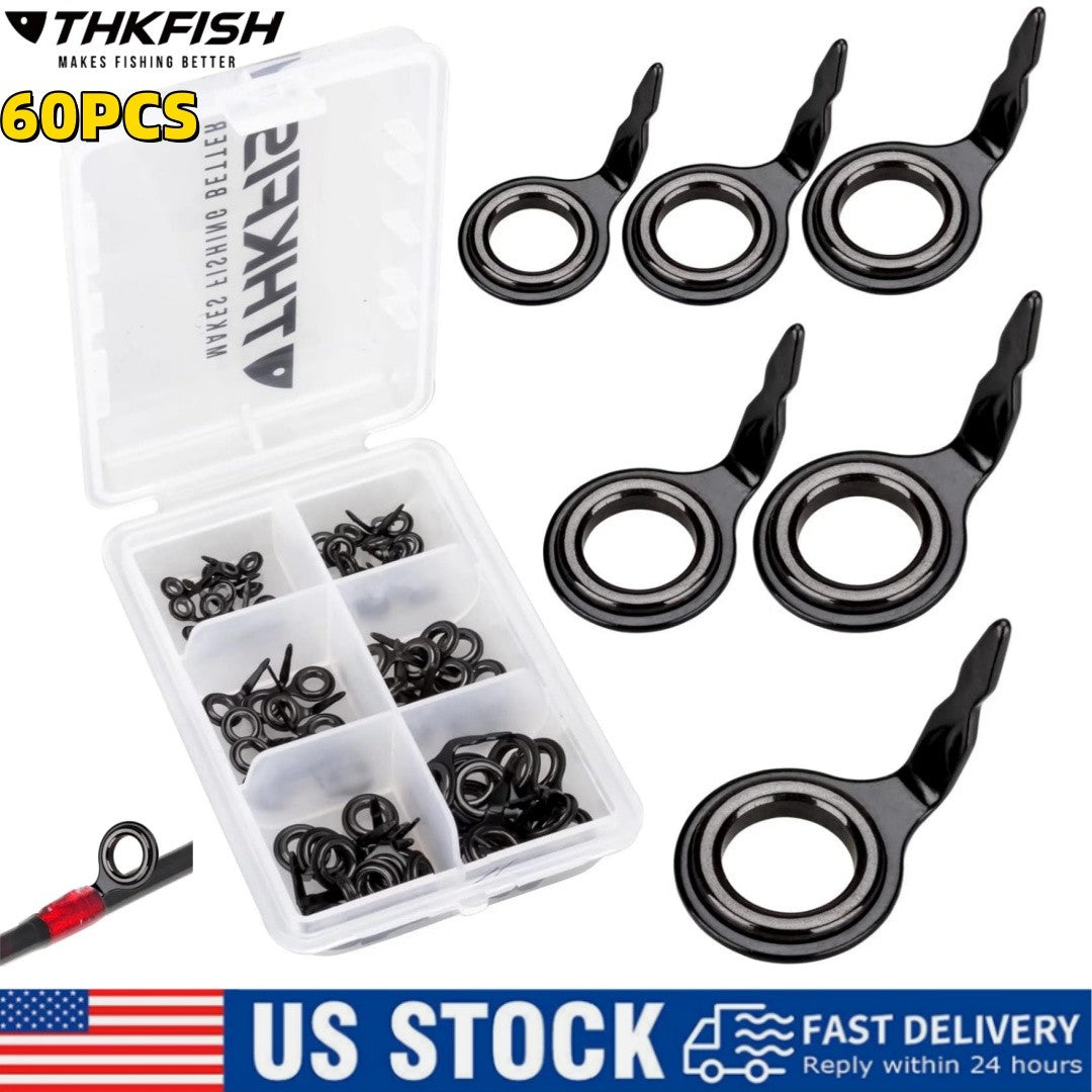 60PCS Micro Fishing Rod Guides and Tip Repair Kit for Rod Building - Black