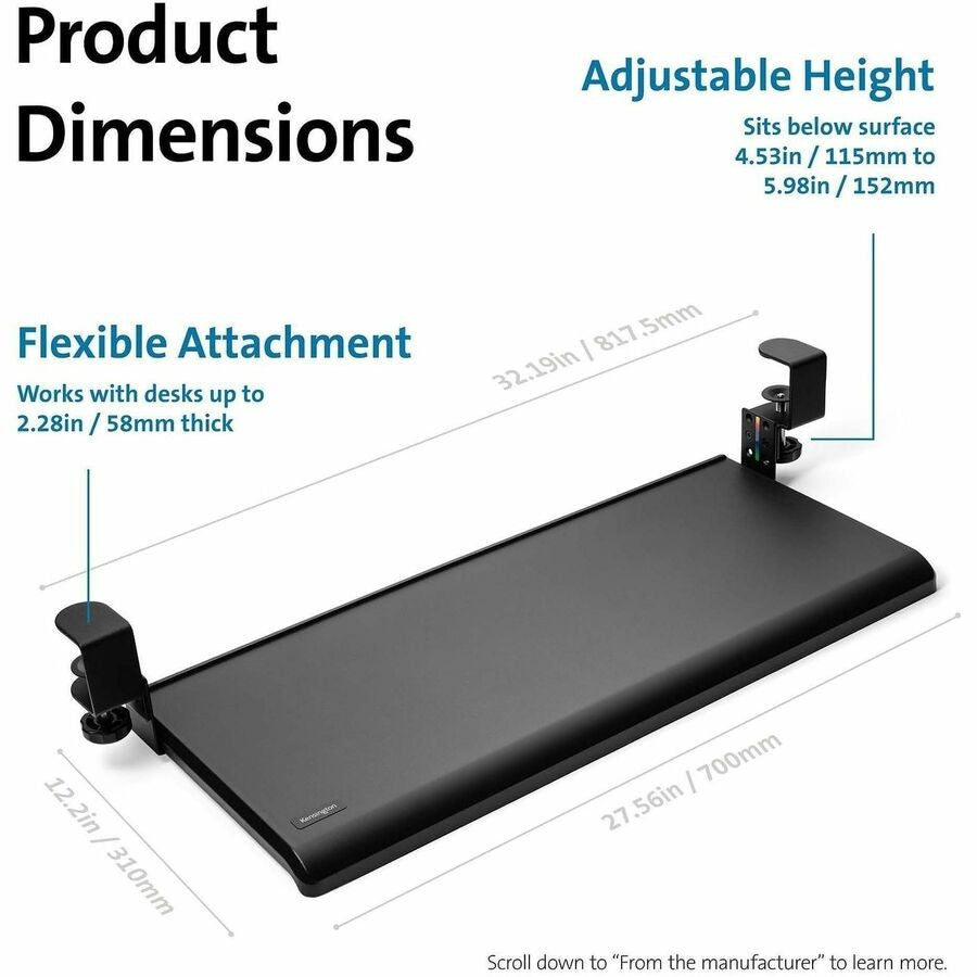 Clamp-On Keyboard Drawer for Desks - Black, SmartFit by Kensington (k55407ww)