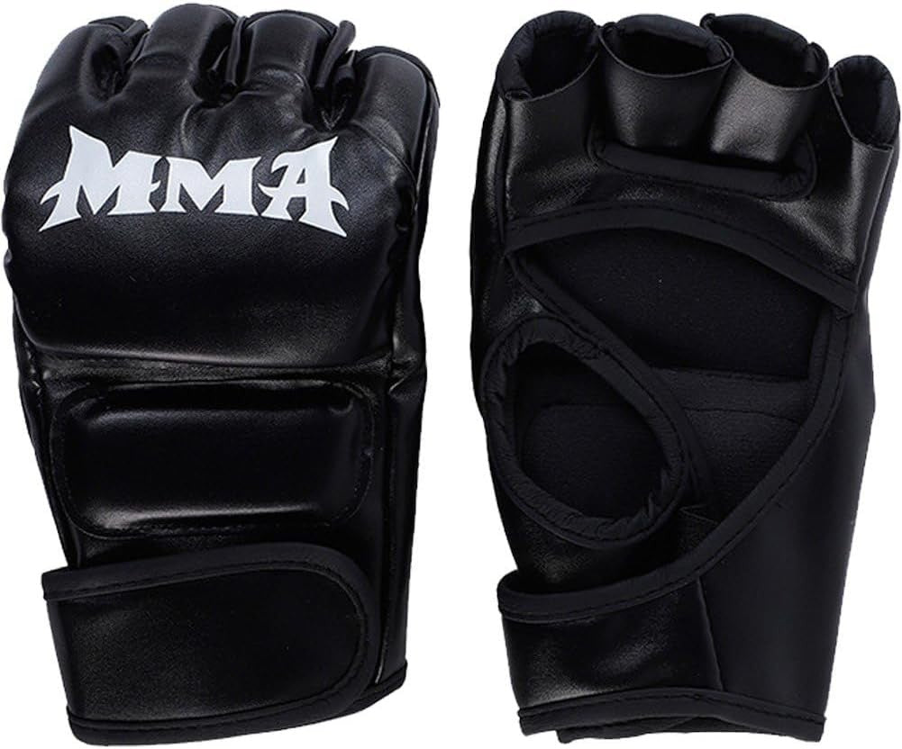Adult Boxing Gloves PU Leather Half Finger Fight Gear - Black