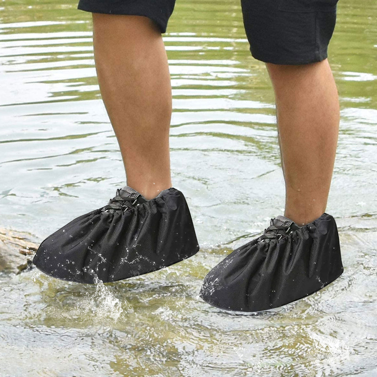 Waterproof Reusable Shoe Covers with Non-Slip Soles - Fits Up to US Men’s Size 10