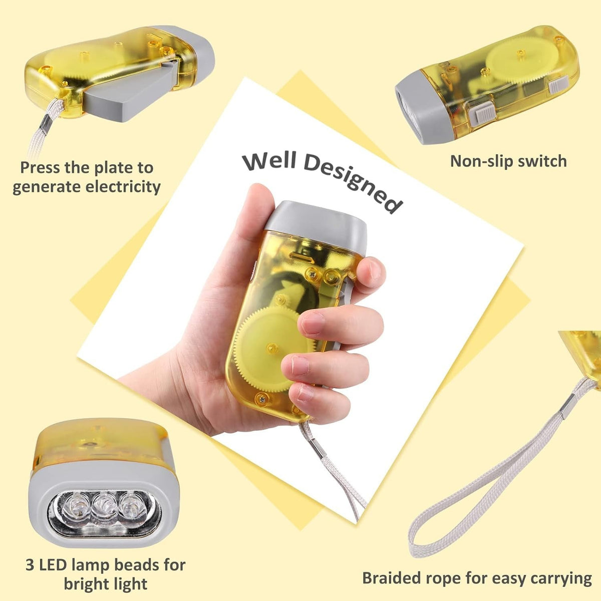 4 Pack Hand Crank LED Emergency Flashlights - No Batteries Required