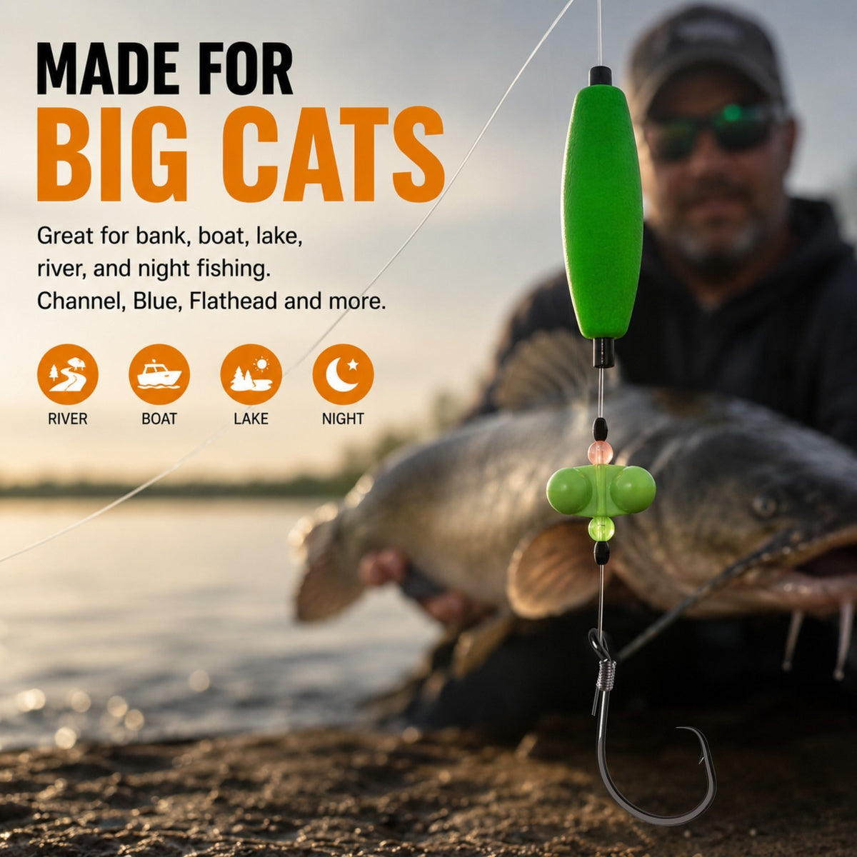 Pre-Tied Catfish Float Rig with 6/0 Circle Hooks - 12PCS for Catfishing