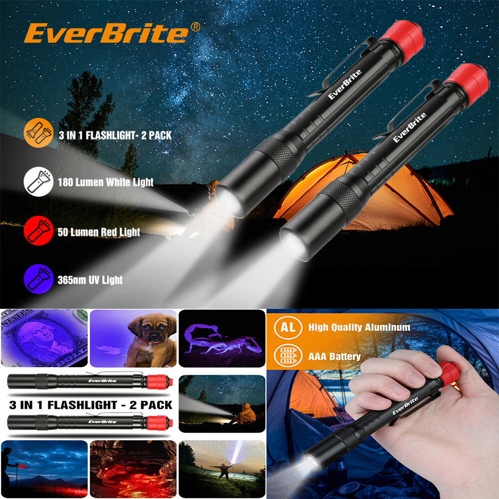 2 Pack UV Blacklight Flashlights with Red & White Light for Pet Stain Detection