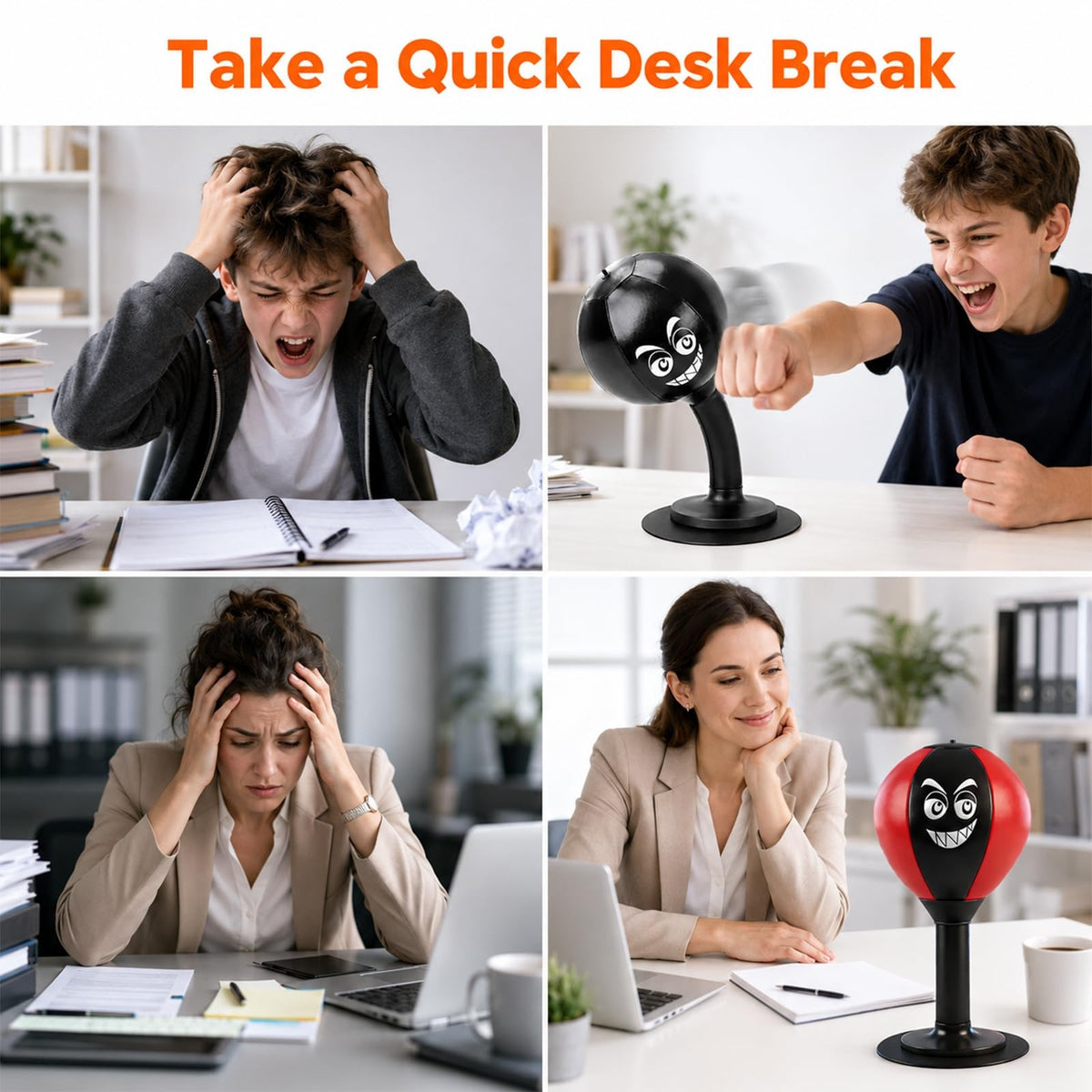 Desk Punching Bag with Silicone Suction Base - Stress Relief Office Toy