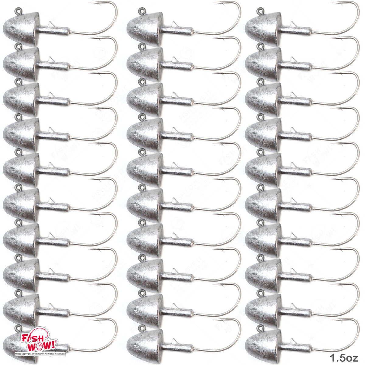 Unpainted 1.5oz Bullet Jig Head for Fish Soft Baits - Multiple Count Options