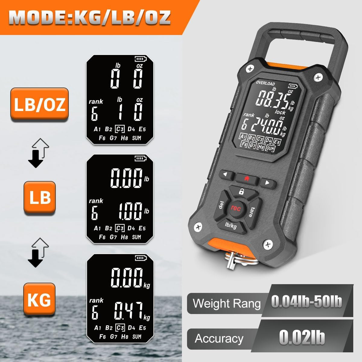 Digital Fish Scale with Lip Gripper 50 lb LCD Tournament Weighing Tool