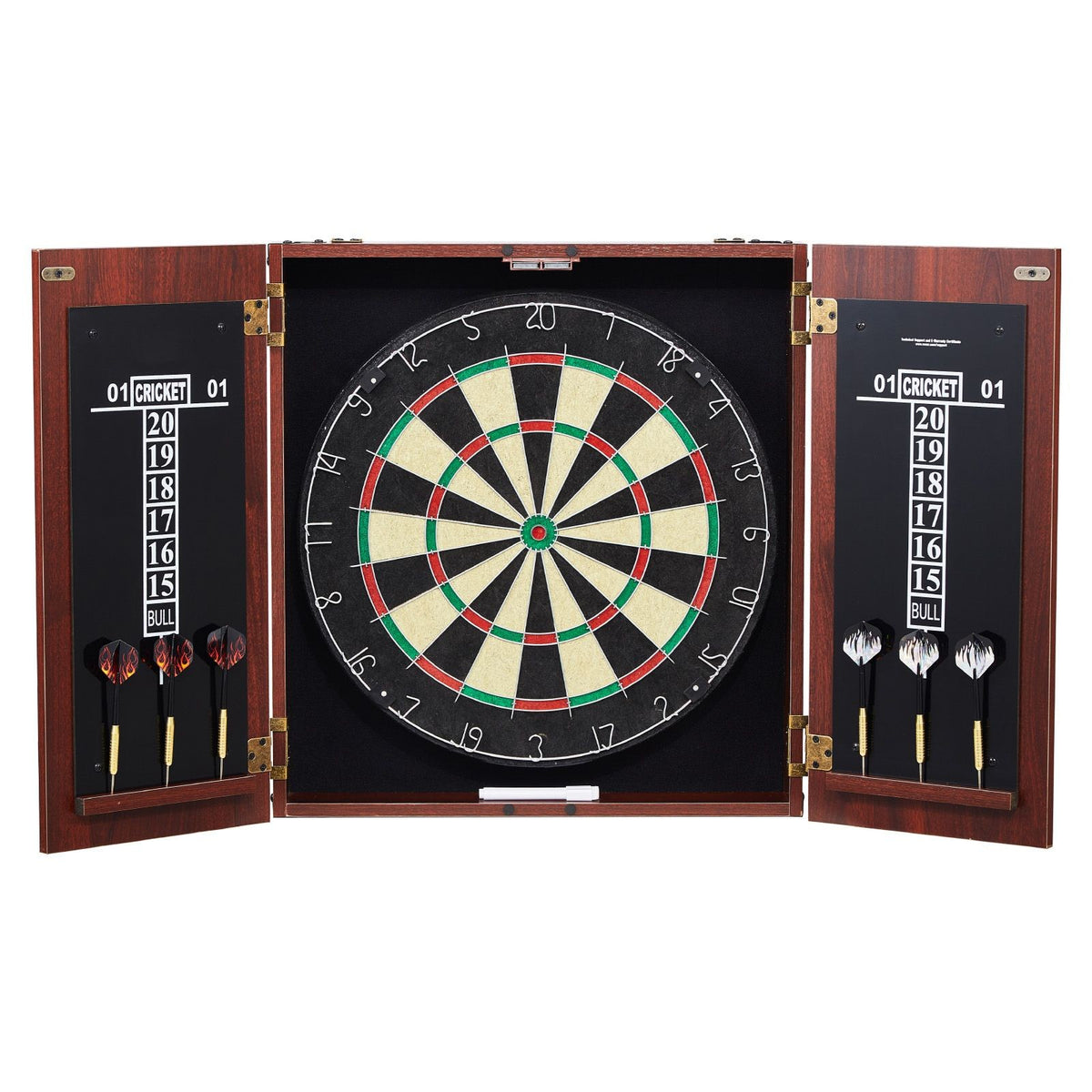 Official-Size Dartboard Cabinet Set with 18" Dartboard, 6 Steel Tip Darts