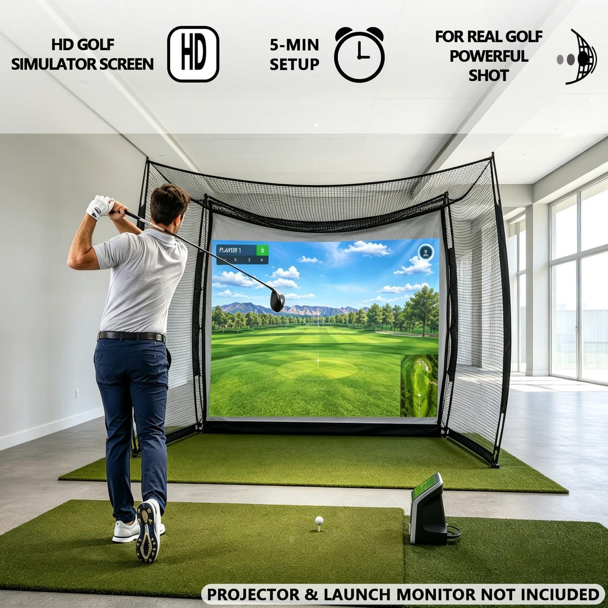 Heavy Duty Golf Practice Net Cage 10x8ft with Impact Screen for Swing & Drive