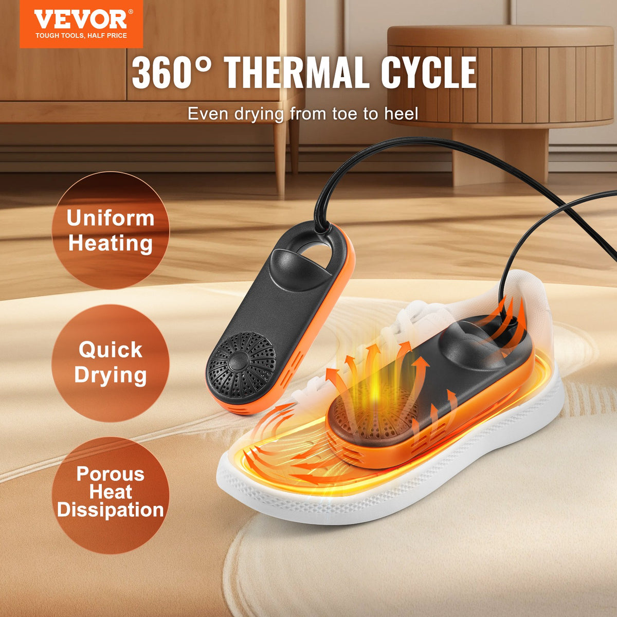 Portable Shoe Dryer Boot Dryer with Quick & Even Drying - Black & Orange