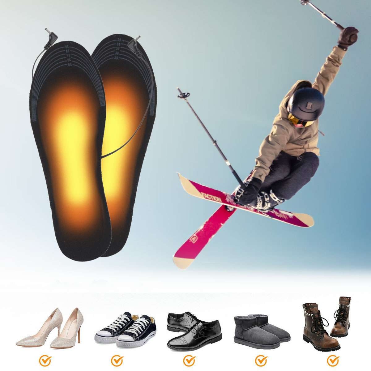 Rechargeable Heated Insoles for Winter Foot Warmth, Unisex, Cuttable