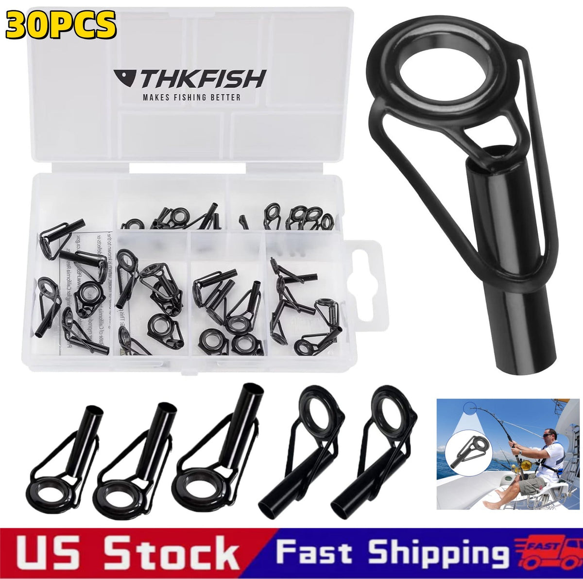 30PCS Fishing Rod Tip Repair Kit - Replacement Top Guides for All Sizes