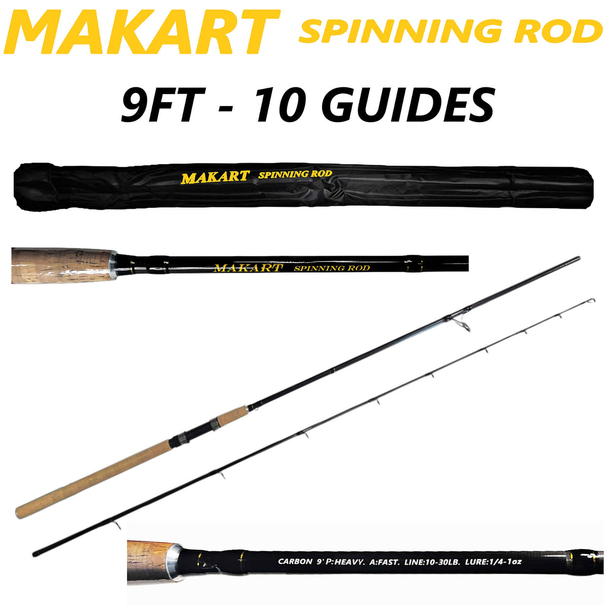 9ft Carbon Fiber Spinning Fishing Rod - Portable Heavy Fast Light