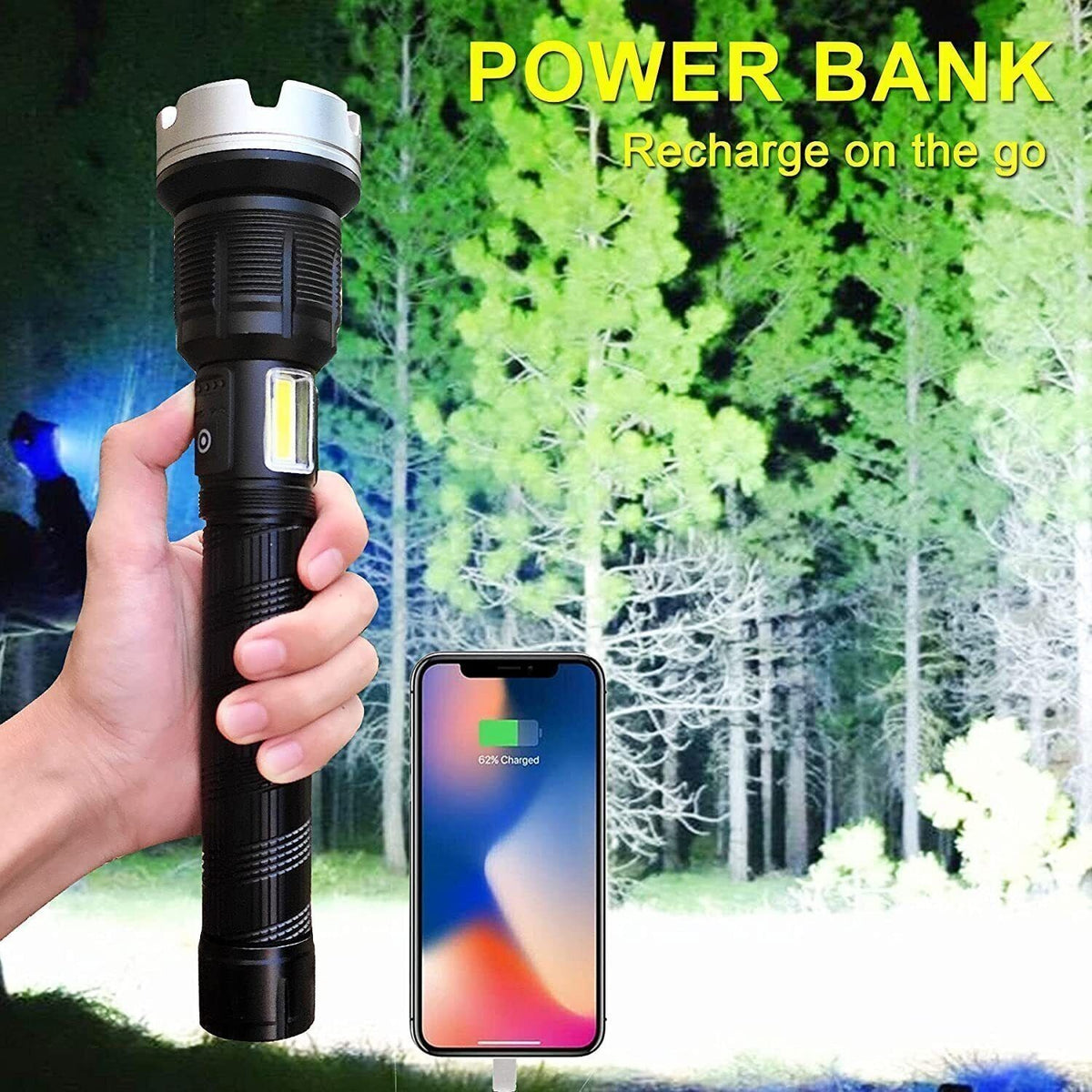 High-Powered LED Flashlight with USB Charging & Zoomable Torch