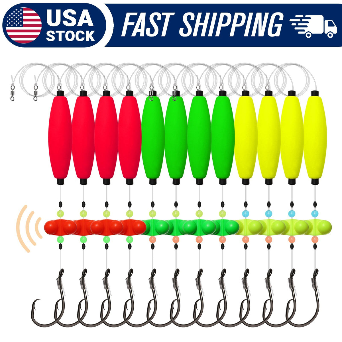 Pre-Tied Catfish Float Rig with 6/0 Circle Hooks - 12PCS for Catfishing