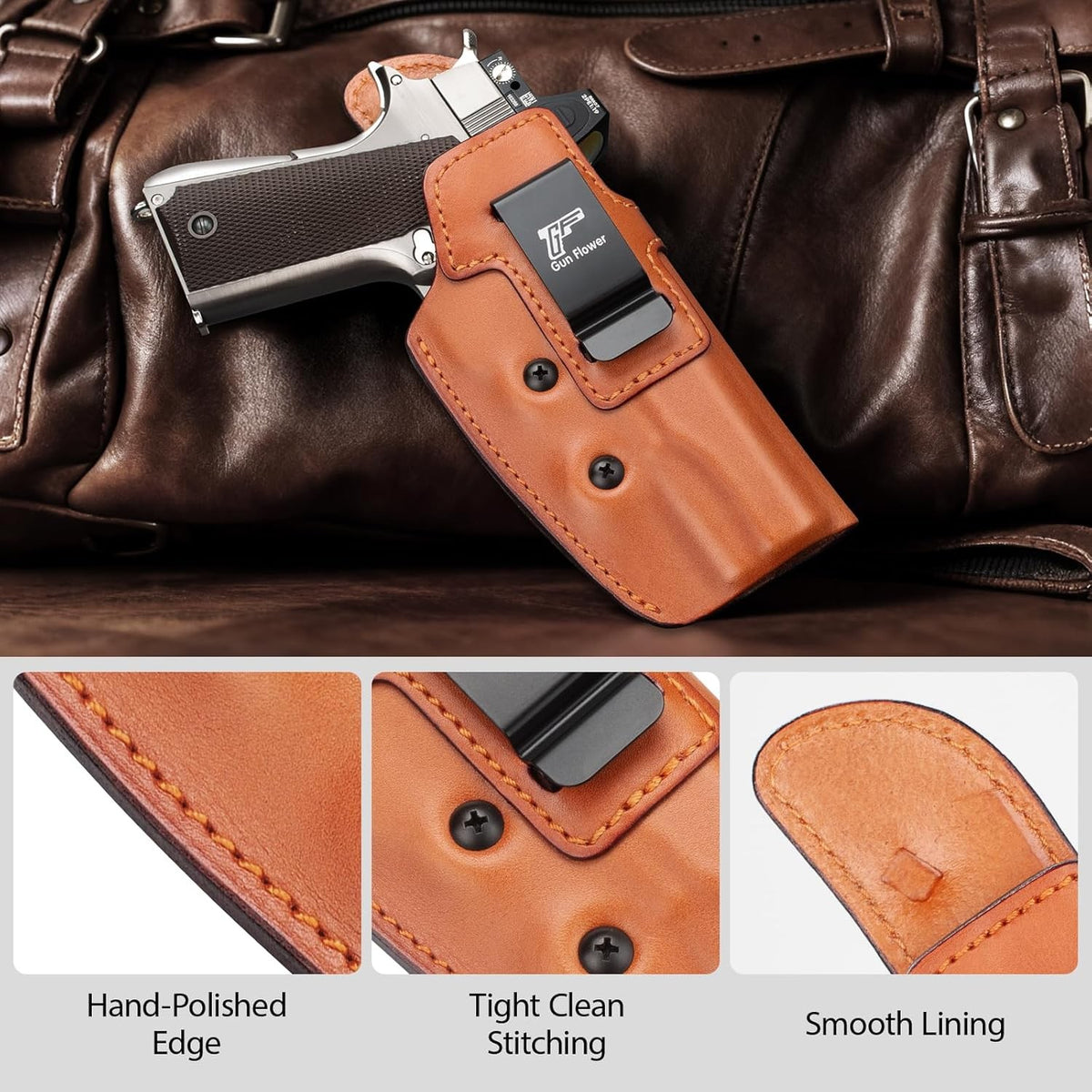 Full Grain Leather IWB Holster for 1911-Style Handguns 4-5 Inch Barrels, RH