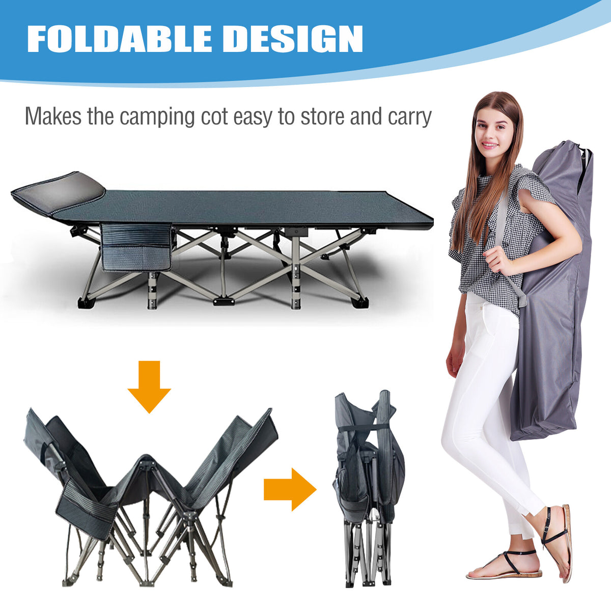 Heavy Duty Folding Camping Cot with Mattress - Portable Adult Sleep Bed