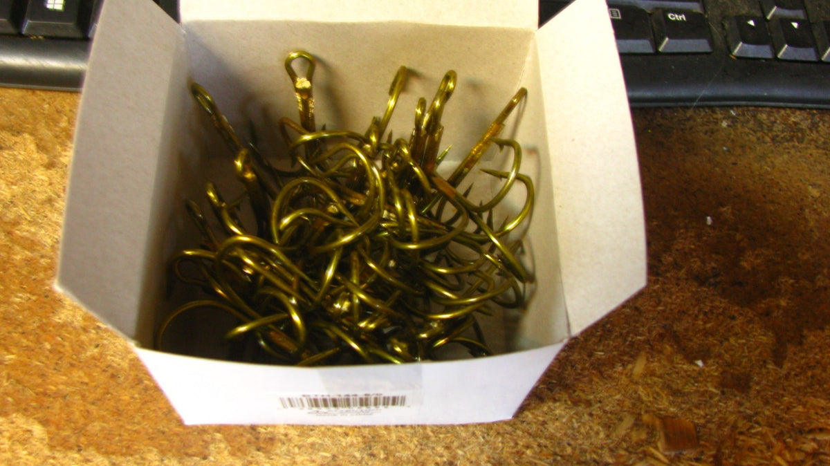 36 Large Eye Bronze Treble Hooks - Size 8/0 for Fishing, 2 1/8"