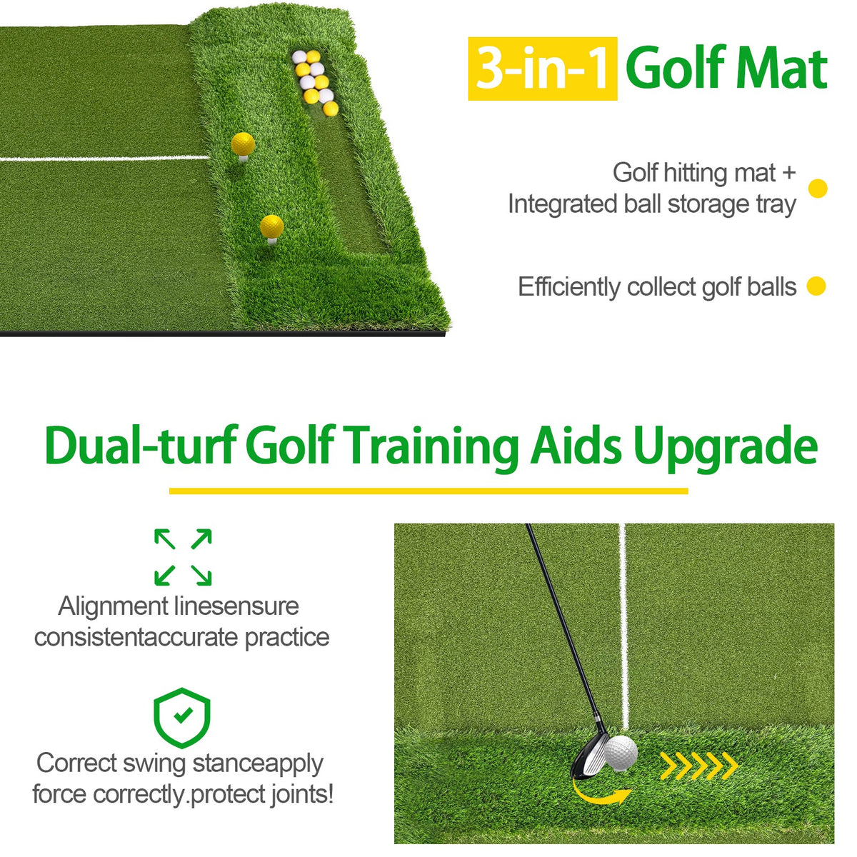 Dual Turf Golf Hitting Mat 5x4 ft Indoor Outdoor Practice Swing Trainer
