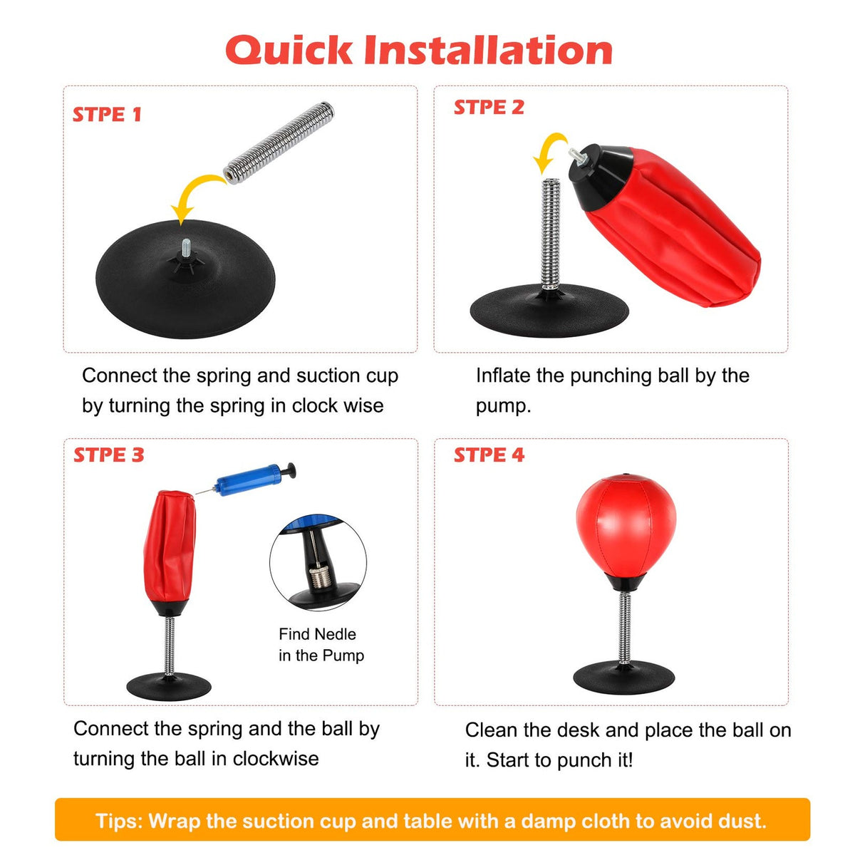 Stress Buster Desktop Punching Bag Stand with 2 Extra Balls - Red Reflex Boxing