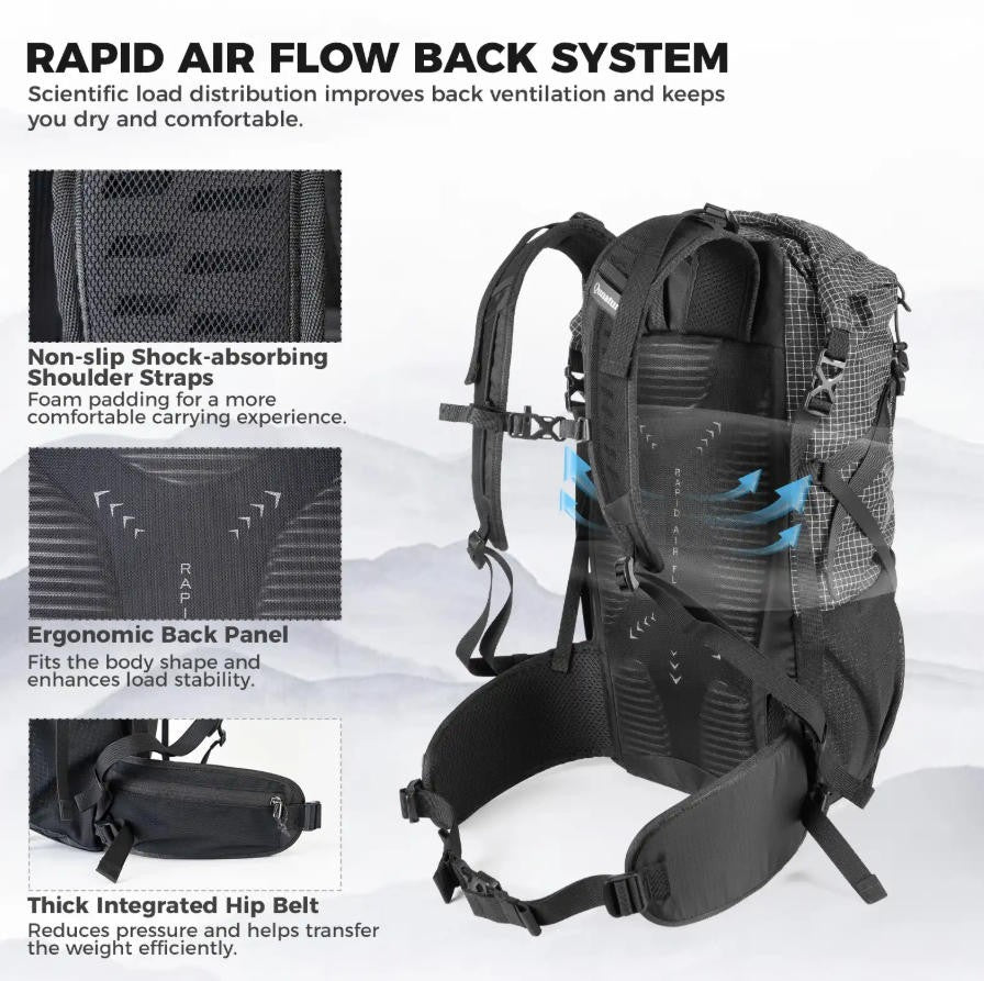 Waterproof Hiking Backpack 30-35L Lightweight Travel Daypack for Outdoors