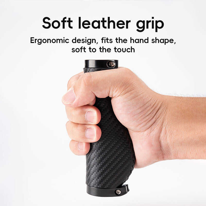 Bike Handlebar Grips Leather Ergonomic Waterproof for Cycling - Black