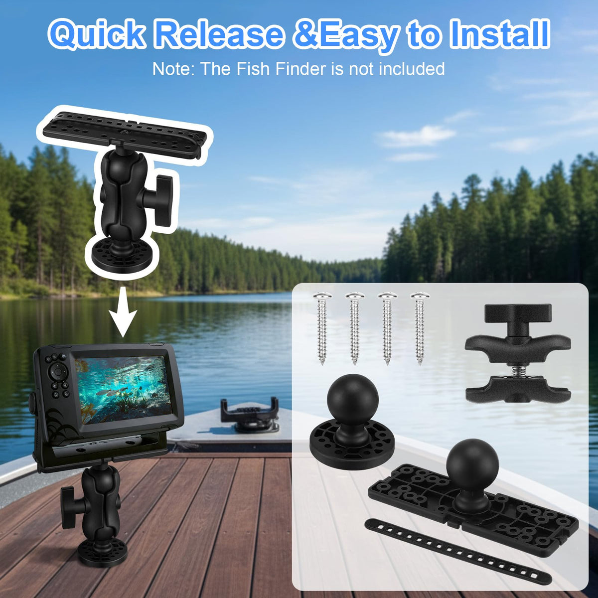 360° Adjustable Fish Finder Mount for Garmin, Lowrance, Humminbird & More
