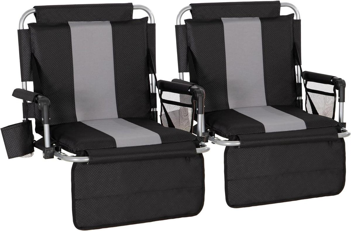 2-Pack Portable Folding Stadium Chairs with Cup Holder Black
