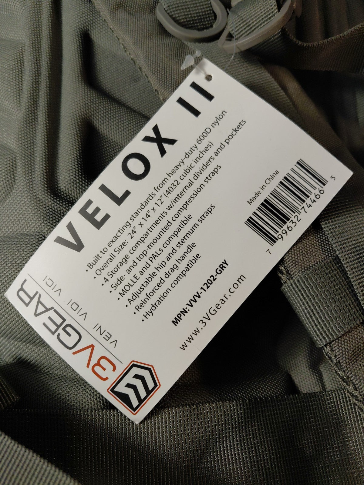 3V Gear Velox II Tactical Assault Backpack Bag - 1600 Cubic Inches, MOLLE System, Unisex Outdoor Use