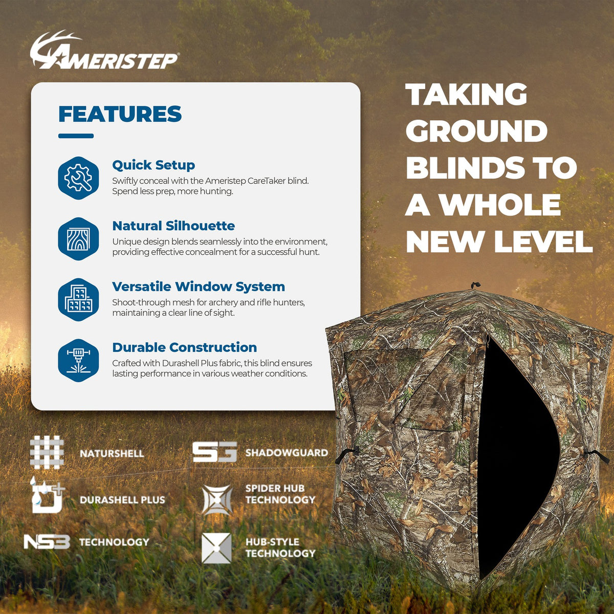 Hunting Blind for 2 Persons Pop-Up Camouflage Ground Concealment Shelter