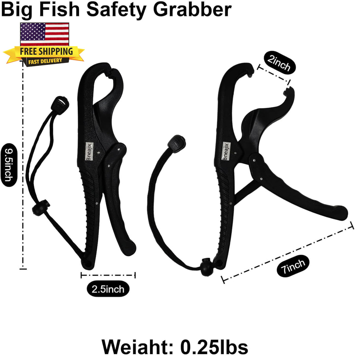 9.5-Inch Floating Fish Lip Gripper with Lanyard - Fish Hook Removal Tool