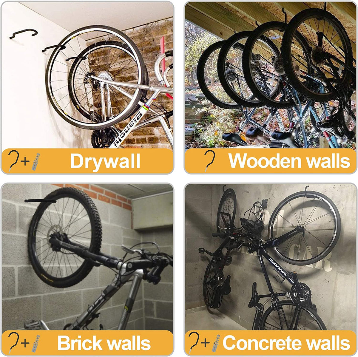 Heavy Duty Wall Mount Bicycle Hooks - Garage & Ceiling Bike Storage