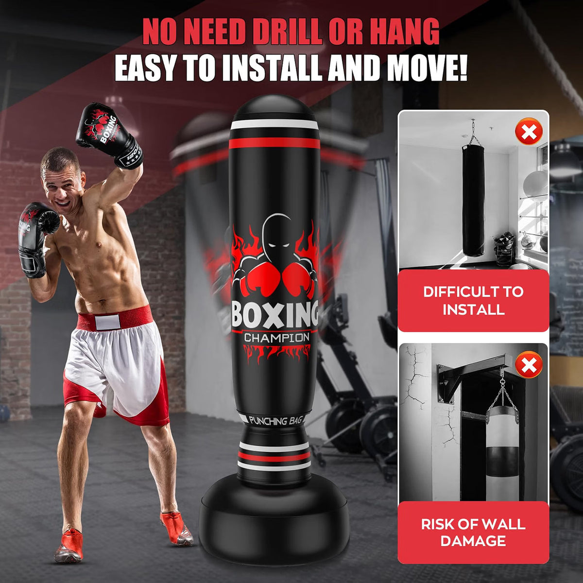 70-Inch Freestanding Punching Bag with Stand - Heavy-Duty Boxing & Kickboxing Equipment