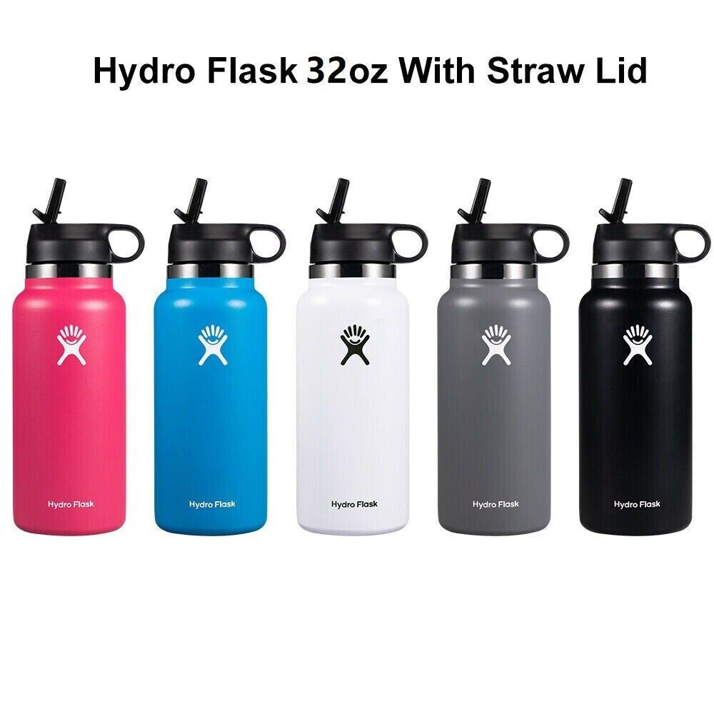Insulated 32oz Wide Mouth Water Bottle with Straw Lid - Stainless Steel